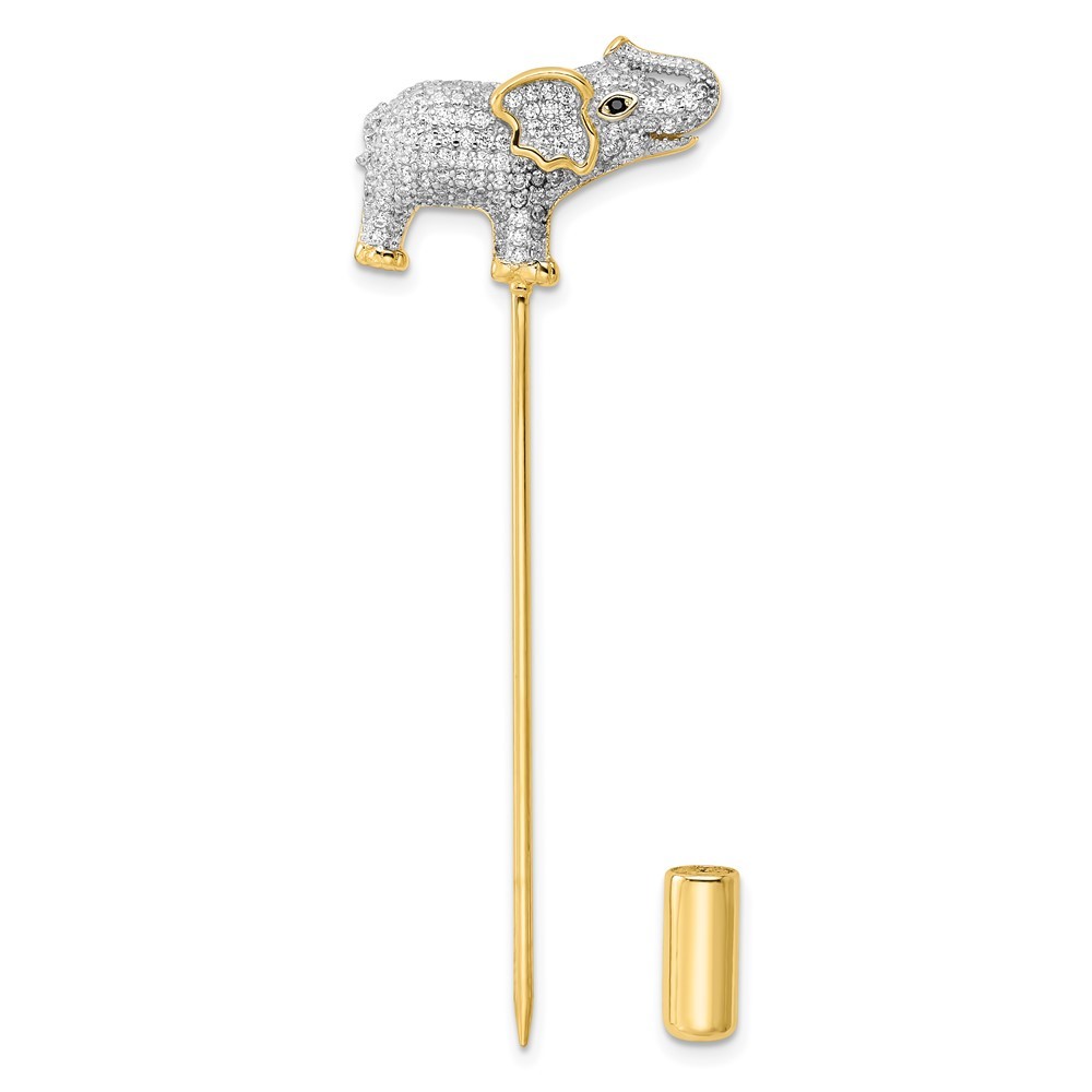 925 Sterling Silver Rhodium-plated Gold Tone CZ Elephant Pin